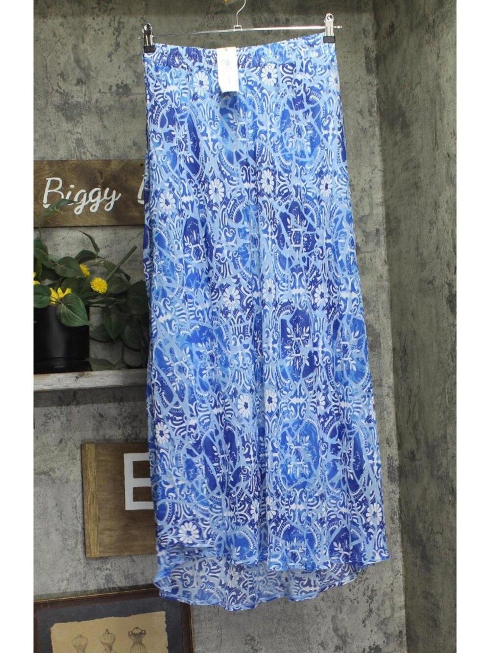 NEW NY Collection Womens Chiffon Maxi Skirt MCCK0239D Blue Medal L